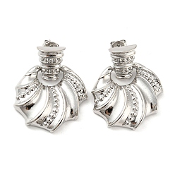 Platinum Brass Dangle Stud Earrings, Shell Shape, Platinum, 31.5x25.5mm