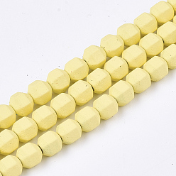 Champagne Yellow Spray Painted Non-magnetic Synthetic Hematite Beads Strands, Star Cut Round Beads, Faceted, Champagne Yellow, 4x4x4mm, Hole: 0.5mm, about 100pcs/strand, 15.7 inch