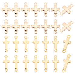 Настоящее золото 18K 32шт 2 стили латунные подвески для разъемов, религиозные перекрестные ссылки, реальный 18 k позолоченный, 12~14x5~7x1.5~2 мм, отверстие : 0.8~1 мм, 16 шт / стиль