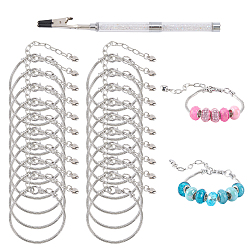 Stainless Steel Color 20Pcs Brass European Style Bracelet Jewelry Making, with Lobster Claw Clasps and Iron End Chains, with 1Pc Iron and PVC and Acrylic Alligator Memo Clips, Stainless Steel Color, 6-3/4 inch(170mm)x3mm