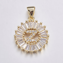 Letter Z Долговечные покрытые и стойки латунные микропроволочные кубические буквы из циркония, плоско-круглые, реальный 18 k позолоченный, letter.z, 19x15.5x2.5 мм, отверстие : 3.5x4 мм