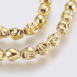 Real 24K Gold Plated Electroplated Non-magnetic Synthetic Hematite Bead Strand, Grade AA, Skull, Real 24K Gold Plated, 5.5x5.5x4.5mm, Hole: 1mm, about 70pcs/strand, 16 inch(40.8cm)