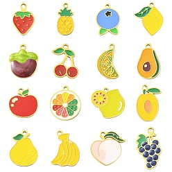 Mixed Shapes 16 шт 16 стили 304 подвески из нержавеющей стали, с эмалью, ионное покрытие (ip), фрукты, разнообразные, 4~15x7~15x1~2 мм, отверстие : 1.2 мм, 1 шт / стиль