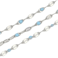 Светло-Голубой Латунные цепочки, с эмалью, с катушкой, пайка без свинца и кадмия, платина, Небесно-голубой, 4x2x1 мм