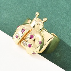 Орхидея Женские кольца-манжеты с божьей коровкой и микропаве из кубического циркония из латуни, стойки покрытие, долговечный, без свинца и без кадмия, реальный 18 k позолоченный, сиреневые, регулируемый, лоток : 20.5x17.5 мм