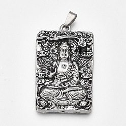 Antique Silver Tibetan Style Alloy Big Pendants, Rectangle with Buddha, Antique Silver, 53x32x5mm, Hole: 8.5x3.5mm