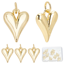 Настоящее золото 18K 10шт. латунные подвески в форме сердца, с целью перехода в кольце, реальный 18 k позолоченный, 15x11.5x3 мм, отверстие : 3.6 мм