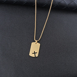 Золотой 201 ожерелья с подвесками из нержавеющей стали и кристаллами горного хрусталя, прямоугольник с полым крестом, золотые, 23.62 дюйм (60 см)