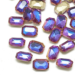 Violet Blue DIY Pointed Back K9 Glass Rhinestone Cabochons, Random Color Back Plated, Faceted, Rectangle Octagon, Violet Blue, 6x4x2.5mm