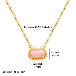 Pink 304 Подвеска-колье из нержавеющей стали с овальным камнем-талисманом, инкрустированным кубическим цирконием, для женщин., золотые, розовые, 18.50 дюйм (47 см)