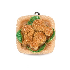 Персиковый Слойка Непрозрачные подвески смолы, имитация еды, жареная куриная ножка, с платиновыми железными петлями, розовые, 25x20.5x12.5 мм, отверстие : 2 мм