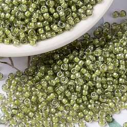 (RR378) Light Olive Lined Crystal Luster Миюки круглые бусины рокайль, японский бисер, (rr 378) светло-оливковый блеск кристаллов, 8/0, 3 мм, отверстие : 1 мм, Около 2111~2277 шт / 50 г