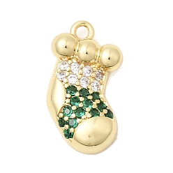 Christmas Socking Рождественские латунные подвески с микропаве из фианита, стойки покрытие, долговечный, без кадмия и без свинца, реальный 18 k позолоченный, рождественские носки, 16x11x3 мм, отверстие : 1.4 мм