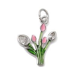 Платина Латунные микро проложить кубического циркония подвески, цветок, с прыгающим кольцом и эмалью, без кадмия и без свинца, стойки покрытие, долговечный, платина, 18.5x14.5x2.5 мм, отверстие : 3.4 мм