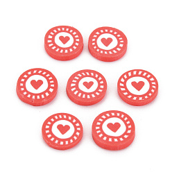 Salmon Handmade Polymer Clay Cabochons, Polymer Clay Slices for Resin Crafts & DIY Projects, Flat Round with Heart, Salmon, 9~9.5x2mm, about 5500pcs/1000g