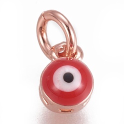 Розовое Золото Латунь эмаль прелести, злые глаза, розовое золото , 4x4 мм, отверстие : 2 мм