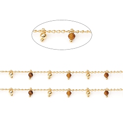 Тигровый глаз Граненые цепочки из натурального тигрового глаза ручной работы, латунь бордюр цепи, пайки, с катушкой, долговечный, золотые, 3x1.8x0.8 мм, бусины : 6x3 мм, около 32.8 футов (10 м) / рулон