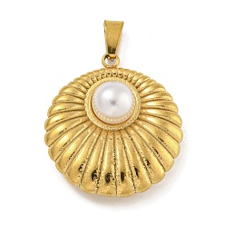 Золотой Ионное покрытие (ip) 304 подвески из нержавеющей стали, с ABS имитации жемчуга, круглые, золотые, 25x22.5x8 мм, отверстие : 5x2.5 мм