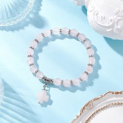 Розовый Кварц Браслеты с подвесками-крестиками из натурального розового кварца, браслеты из бисера эластичные для мужчин и женщин, античное серебро, внутренний диаметр: 2-1/4 дюйм (5.6 см)