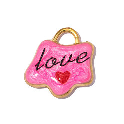 Темно-Розовый 304 нержавеющей стальной эмали подвески, кулон в виде замка любви, реальный 18 k позолоченный, ионное покрытие (ip), долговечный, темно-розовыми, 15x15 мм, отверстие: 3.40 мм