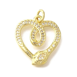 Настоящее золото 18K Латунные микропаве прозрачные подвески с фианитом, сердце прелести, с целью перехода в кольце, реальный 18 k позолоченный, 20x18x3.5 мм, отверстие : 3 мм