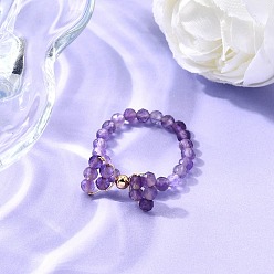 Аметист Природные палец кольца аметист, бантом, с латунной бисера, 16x8 мм, внутренний диаметр: 19 мм