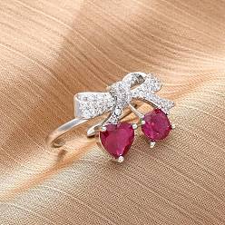 Платина Манжеты из латуни с микро паве кубический цирконий для женщин, вишня, без кадмия и без свинца, долговечный, стойки покрытие, платина, внутренний диаметр: регулируемый