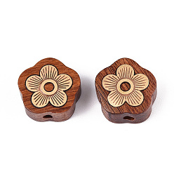 Pentagon Натуральные сандаловые бусины и латунные бусины, неокрашенными, цветка сливы, 14.2x14.5x6.5~7 мм, отверстие : 2 мм