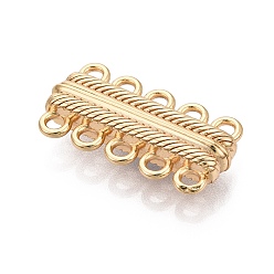 Настоящее золото 18K Латунные магнитные застежки, прямоугольные, 5 нитей, 10-луночное, реальный 18 k позолоченный, 32x16.5x7 мм, отверстие : 2.5 мм