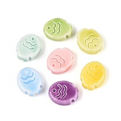 (52) Непрозрачная лаванда Ручной фарфоровые керамические шарики, яркие глазированный фарфор, рыба, разноцветные, 17x14x5.5 мм, отверстие : 2 мм