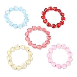 Mixed Color Glass Heart & Synthetic Hematite Beaded Stretch Bracelet, Mixed Color, Inner Diameter: 2 inch(5cm)