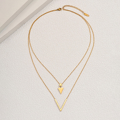 Золотой Женские ожерелья с геометрическим узором из нержавеющей стали с полыми двухслойными треугольными подвесками, золотые, 16.14 дюйм (41 см)