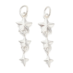 Серебро 925 подвески из стерлингового серебра, подвески с тройной звездой, с перемычками и 925 штампом, серебряные, 26x8x3 мм, отверстие : 3.5 мм