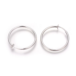 Silver Electroplate Brass Retractable Clip-on Earrings, Non Piercing Spring Hoop Earrings, Cartilage Earring, Silver Color Plated, 30.5x1~2mm, Clip Pad: 5mm
