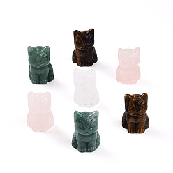 Смешанные камни Резные статуи кошек из натуральных драгоценных камней, орнамент, украшение рабочего стола для домашнего офиса по фен-шуй, 13.5~15x18~19x29 мм