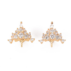 Real 18K Gold Plated Brass Micro Pave Clear Cubic Zirconia Peg Bails, Nickel Free, for Half Drilled Bead, Crown, Real 18K Gold Plated, 11x12.5x9.5mm, Hole: 1.6mm, Pin: 0.8mm