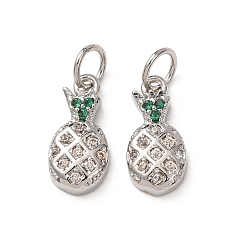 Платина Латунные микро проложить кубического циркония прелести, с прыжковых колец, ананас, шампанское желтый, платина, 12x6x2.5 мм, отверстие : 3 мм