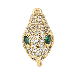 Настоящее золото 18K Шармы-соединители из прозрачного и зеленого кубического циркония из латуни, без кадмия, без никеля и без свинца, змеиные ссылки, реальный 18 k позолоченный, 17x8.5x6 мм, отверстие : 1.2 мм