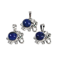 Ляпис-Лазурь Подвески из натурального лазурита (окрашенного), подвески в виде слона из латуни с покрытием из стразов, платина, без кадмия и без свинца, 17.5x20.5x8 мм, отверстие : 5x8 мм