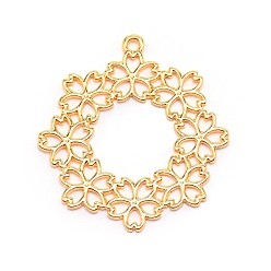 Golden Alloy Open Back Bezel Pendants, for DIY UV Resin, Epoxy Resin, Pressed Flower Jewelry, Flower, Golden, 38x35.5x1.5mm, Hole: 1.8mm