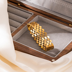 Real 18K Gold Plated 304 Stainless Steel Open Hinged Cuff Bangles, Honeycomb, Real 18K Gold Plated, Inner Diameter: 2.36 inch(6cm)