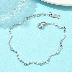 Stainless Steel Color Twisted 304 Stainless Steel Bar Link Chains Bracelets for Women, Stainless Steel Color, Inner Diameter: 6.30 inch(16cm)