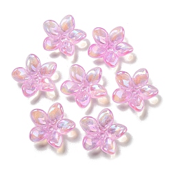 Pearl Pink AB Color Plated Acrylic Beads, with Glitter Powder, Flower, Pearl Pink, 23x7mm, Hole: 2mm