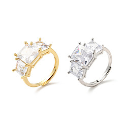 (52) Непрозрачная лаванда Прямоугольное регулируемое кольцо из прозрачного кубического циркония, украшения из латуни для женщин, разноцветные, размер США 7 (17.3 мм)