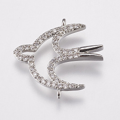 Platinum Brass Micro Pave Cubic Zirconia Links, Bird, Clear, Platinum, 19x20x2.5mm, Hole: 1mm