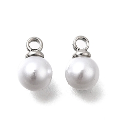 Белый Подвески из АБС-пластика с жемчугом, круглые, с петлей из платинового сплава, белые, 9.5x6 мм, отверстие : 1.6 мм