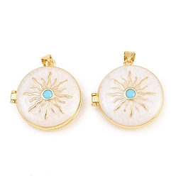 Белый Подвески латуни медальон, с эмалью и фианитом, без кадмия и без свинца, реальный 18 k позолоченный, стойки покрытие, долговечный, плоский круглый с солнечными чарами, белые, 27x26.5x10 мм, отверстие : 3x5 мм, внутренний диаметр: 20 мм