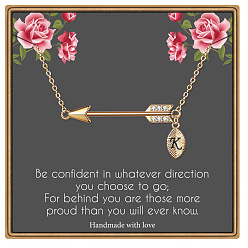 Letter K Латунные микропаве прозрачные кубические цирконии стрела с подвеской в виде буквы, золотые, Письмо K, 15.75 дюйм (40 см)