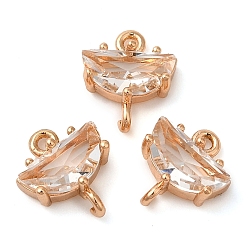 Прозрачный Стойка покрытие латунь и стекло полукруглый соединитель charmsps, реальный 14 k позолоченный, без свинца и без кадмия, долговечный, прозрачные, 12x10x4 мм, отверстие : 1.2~1.5 мм