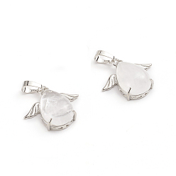 Хрусталь Природного кварца хрустальных подвесок, с латунными кабошонами, слеза, с крылом, 23~23.5x25x8~9 мм, отверстие : 8x5 мм